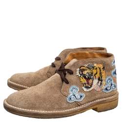 Gucci Brown Suede Embroidered Desert Boots Size 40.5