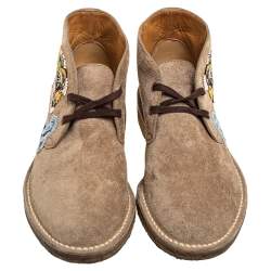 Gucci Brown Suede Embroidered Desert Boots Size 40.5