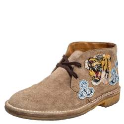 Gucci Brown Suede Embroidered Desert Boots Size 40.5