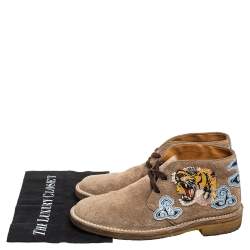 Gucci Brown Suede Embroidered Desert Boots Size 40.5