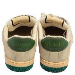 Pre Owned Gucci Beige/Green GG Canvas And Leather Screener Low Top Sneakers Size 40.5