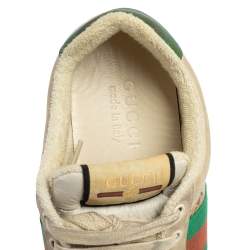 Pre Owned Gucci Beige/Green GG Canvas And Leather Screener Low Top Sneakers Size 40.5