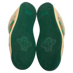 Pre Owned Gucci Beige/Green GG Canvas And Leather Screener Low Top Sneakers Size 40.5