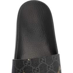 Gucci Black GG Canvas Tiger Flat Slides Size 41