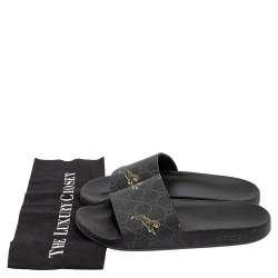 Gucci Black GG Canvas Tiger Flat Slides Size 41
