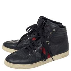 Pre Owned Gucci Blue Guccissima Leather Web Detail High Top Sneakers Size 42.5