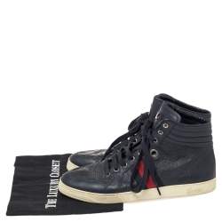 Pre Owned Gucci Blue Guccissima Leather Web Detail High Top Sneakers Size 42.5