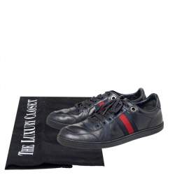 Gucci Navy Blue Leather And Canvas Web Low Top Sneakers Size 44