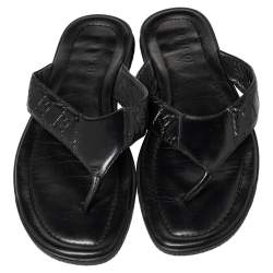 Pre Owned Gucci Black Guccissima Leather Thong Flats Size 44