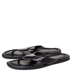 Pre Owned Gucci Black Guccissima Leather Thong Flats Size 44