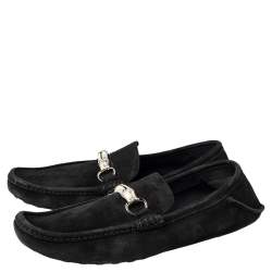 Gucci Black Suede Bamboo Horsebit Slip On Loafers Size 46