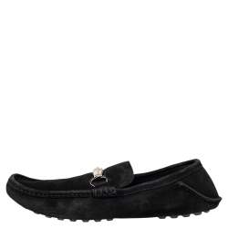 Gucci Black Suede Bamboo Horsebit Slip On Loafers Size 46