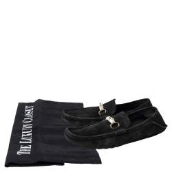 Gucci Black Suede Bamboo Horsebit Slip On Loafers Size 46