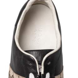 Pre Owned حذاء رياضي غوتشي كانفاس وجلد بيج/أسود منخفض من أعلى مقاس 45