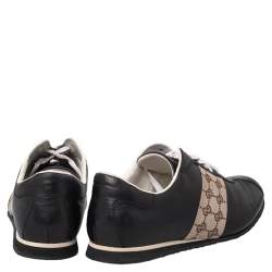 Pre Owned حذاء رياضي غوتشي كانفاس وجلد بيج/أسود منخفض من أعلى مقاس 45