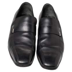 Gucci Black Leather Slip On Loafers Size 45