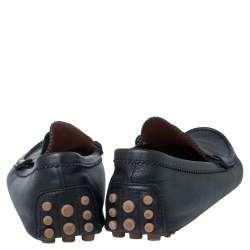 Pre Owned Gucci Black Leather Web Trim Loafers Size 45