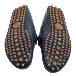 Pre Owned Gucci Blue Leather Horsebit Web Detail Driver Loafers Size 45.5