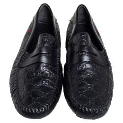 Pre Owned Gucci Black Guccissima Leather Penny Loafers Size 45