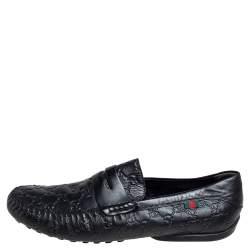 Pre Owned Gucci Black Guccissima Leather Penny Loafers Size 45