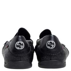 Pre Owned Gucci Black Guccissima Leather Penny Loafers Size 45