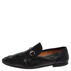 Pre Owned Gucci Black Leather Horsebit Slip On Loafers Size 44