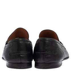 Pre Owned Gucci Black Leather Horsebit Slip On Loafers Size 44