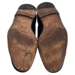 Pre Owned Gucci Black Leather Horsebit Slip On Loafers Size 44