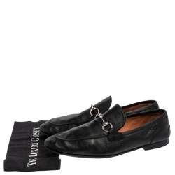 Pre Owned Gucci Black Leather Horsebit Slip On Loafers Size 44