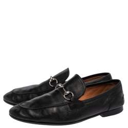 Pre Owned Gucci Black Leather Horsebit Slip On Loafers Size 44