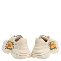 Gucci Cream Leather Rhyton Vintage Logo Low Top Sneakers Size 43
