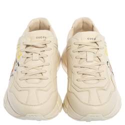 Gucci Cream Leather Rhyton Vintage Logo Low Top Sneakers Size 43