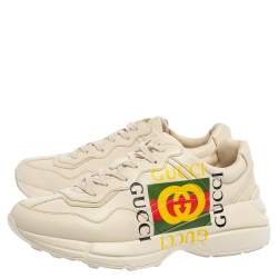 Gucci Cream Leather Rhyton Vintage Logo Low Top Sneakers Size 43