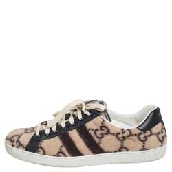 مملوكة مسبقًا Gucci Black/Beige GG Wool And Leather Ace Low Top Sneakers Size 43.5