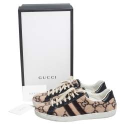 مملوكة مسبقًا Gucci Black/Beige GG Wool And Leather Ace Low Top Sneakers Size 43.5