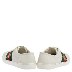 Gucci White Leather Ace Bee Embroidered Web Low Top Sneakers Size 40