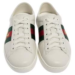 Gucci White Leather Ace Bee Embroidered Web Low Top Sneakers Size 40