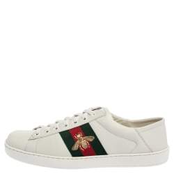 Gucci White Leather Ace Bee Embroidered Web Low Top Sneakers Size 40