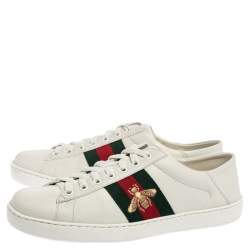 Gucci White Leather Ace Bee Embroidered Web Low Top Sneakers Size 40