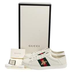 Gucci White Leather Ace Bee Embroidered Web Low Top Sneakers Size 40