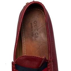 Gucci Red Leather Web Detail Slip On Loafers Size 43.5