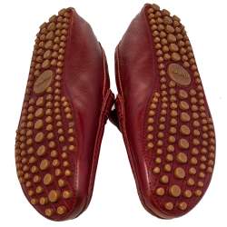 Gucci Red Leather Web Detail Slip On Loafers Size 43.5