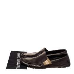 Gucci Brown Leather Web Detail Slip-On Loafers Size 43