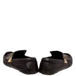 Gucci Brown Leather Web Detail Slip-On Loafers Size 43