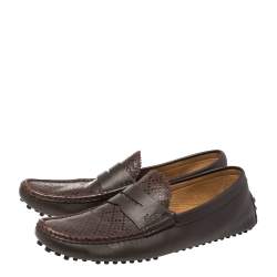 Pre Owned حذاء لوفرز غوتشي جلد ديامانت بني داكن سليب أون مقاس 45