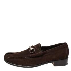 مملوكة مسبقًا Gucci Dark Brown Suede Horsebit Loafers Size 42