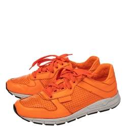 Gucci Orange Perforated Leather Low Top Sneakers Size 41