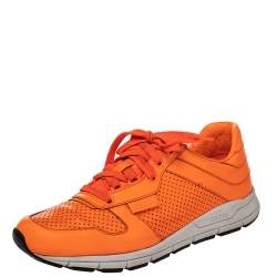 Gucci Orange Perforated Leather Low Top Sneakers Size 41