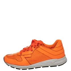 Gucci Orange Perforated Leather Low Top Sneakers Size 41