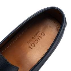 Gucci Navy Blue Leather Horsebit Slip On Loafers Size 43